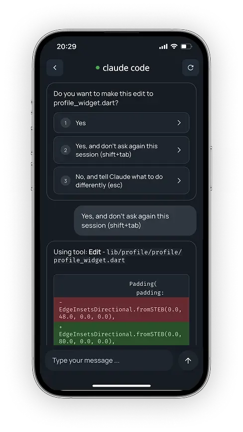 Mobile chat interface